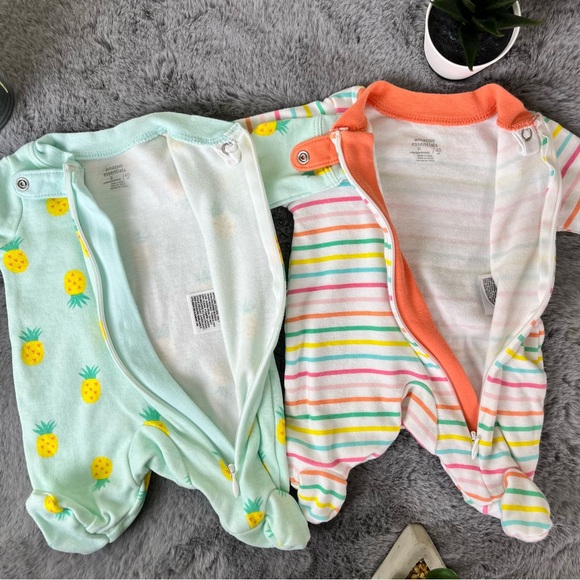 2 NWOT Preemie Amazon Essentials Sleepers - stripes and pineapple 🍍 - Picture 4 of 7